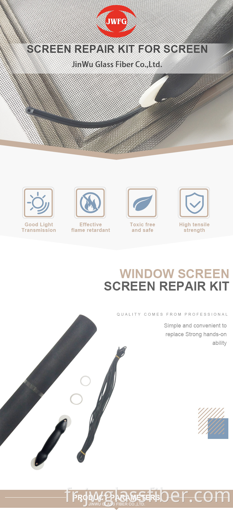 Kit de réparation d'écran de fenêtre et de porte de bricolage, écran d'insectes en fibre de verre enrobé en PVC